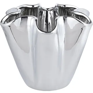 BUTLERS Blumenvase 27x30x24 cm Steingut - Reflect - | Farbe Silber - Dekovase für Wohnzimmer & Flur - Tischvase zur Tischpräsentation - reflektierende Oberfläche