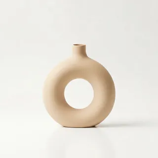 Dekorative Runde Vase Mit Loch, Beige, Für Blumen, Minimalistisch