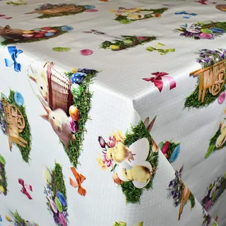 KEVKUS Wachstuch Tischdecke 150D Ostern Osterhase Ostereier mintgrün kariert wählbar in eckig rund oval (Rand: Schnittkante (ohne Einfassung), 100 x 140 cm eckig)