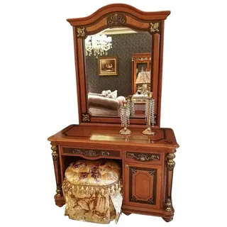 JVmoebel Schlafzimmer-Set Luxus Barock Rokoko Schminktisch mit Spiegel und Deko Konsolen, Made in Europa braun