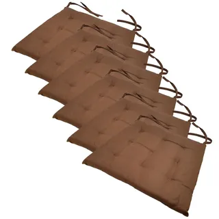 NYVI Stuhlkissen 40x40 cm ComfySeat Braun 6er Set - Sitzkissen mit Bändern/Schleife, 9-fache Steppung - Indoor & Outdoor - Gartenstuhlkissen aus Baumwoll-Mischgewebe - ÖkoTex 100