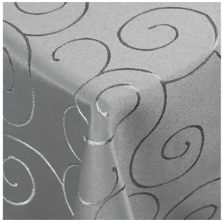 DecoHomeTextil Heimtextilmanufaktur Tischdecke Kringel Circle Tafeldecke Ornamente Damast Tischdecke grau Eckig 90 x 90 cm