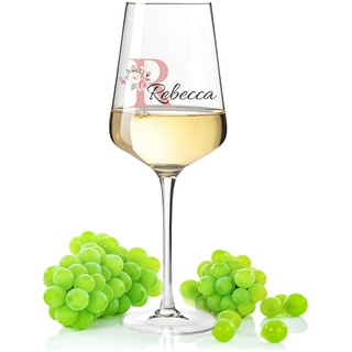 Leonardo Puccini Weinglas mit UV-Druck - Initial Flower - Personalisiert mit Namen & Monogramm - Geeignet für Wein Aperol Sangria und Lillet - Geschenke für Sie & Ihn - Farbe Rosa