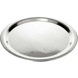 EDZARD Tablett Martella (ø 44 cm) rund, Edelstahl hochglanzpoliert, gehämmert - Serviertablett, Dekotablett, Rundes Tablett