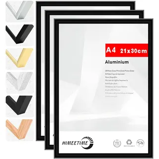 HIMEETIME® 3x Bilderrahmen A4 21x30 cm Schwarz Metall Rahmen,Dokumentenrahmen 21x29,7 cm Klein Collage,Metallrahmen Alu-Bilderrahmen Aluminium,Picture Frame A4 Fotorahmen
