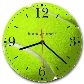 Homeyourself LAUTLOSE runde Wanduhr Tennis Tennisball gelb aus Metall Alu-Verbund lautlos Uhrwerk rund modern Dekoschild Bild 30 x 30cm