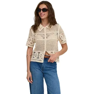 Only Häkeltop Leilani in Naturbeige mit Hemdkragen-M