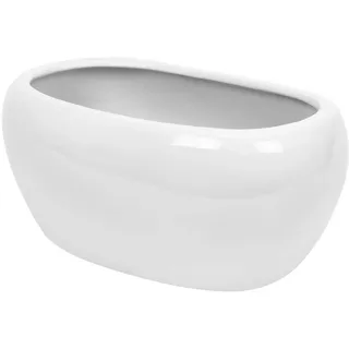 Keramik Übertopf Pflanztrog Kakteen Blumentopf Oval L 28 cm Weiss glänzend Deko