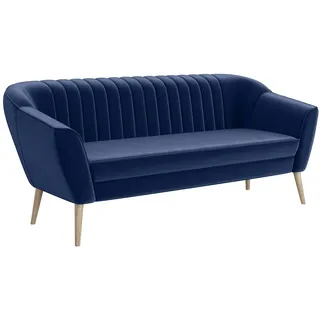 MEBLINI Mini Sofa 3-Sitzer für Wohnzimmer - Mini Lounge für DREI Personen - Küchensofa - Sofa Klein - KAIA - 3 - Blau Samt