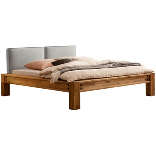 Hasena Balkenbett, Grau, Eiche, Holz, Eiche, massiv, Höhe ca. 22 cm, 160x200 cm, gepolstertes Kopfteil, in verschiedenen Größen erhältlich, Schlafzimmer, Betten, Doppelbetten