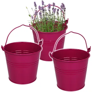 alles-meine.de GmbH Kleiner - Metalleimer/Blumentopf - pink/Purpur/violett/rosa - lila - 15 cm hoch - 2 Liter - Metall rostfrei - Blech Eimer - rund - mit 3-D Effekt Rill..