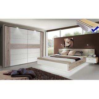 expendio Schlafzimmer-Set Rubio 20B, (Spar-Set, 6-St), Sandeiche / weiss 180x200 cm mit Matratzen, Lattenroste, Beleuchtung beige|weiß