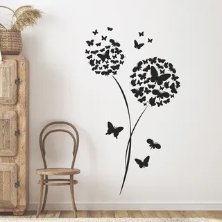 GRAZDesign Wandtattoo Pusteblume Schmetterlinge - 101x57cm / 070 schwarz