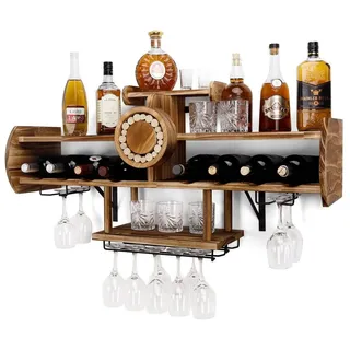 Yorbay Weinregal aus Holz für Hausbar, Wandbar mit Korkhalter, Flugzeug-förmig, Holzregal für Weingläser, Whiskygläser, Wandmontage Wand Flaschenhalter Vintage Stil