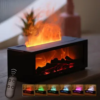 Starnearby LED Kamin Flammen Aroma Diffuser Diffuser Kamin mit 7 Farben Licht und Timer Ember Diffuser 150ml Luftbefeuchter Wasserdampf Kamin Flame Humidifier Kamin Diffusor (Schwarz)