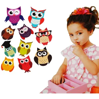 alles-meine.de GmbH 10 Stück: Wandsticker - lustige Eulen - selbstklebend + wiederverwendbar - Aufkleber für Kinderzimmer - Wandtattoo/Sticker Kinder - Eule - Jungen - Vöge..