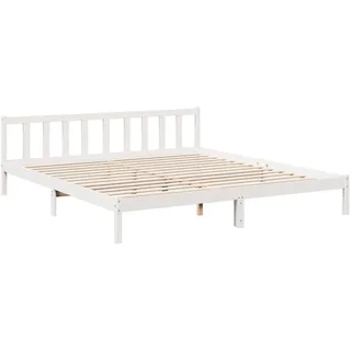 vidaXL Massivholzbett, Holzbett mit Kopfteil Lattenrost, Doppelbett für Schlafzimmer, Bett Bettgestell, Modern, Weiß 180x220cm Massivholz Kiefer