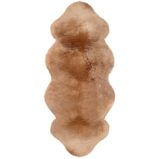 Fellteppich HEITMANN FELLE "Lammfell KK 1,5" Teppiche Gr. B/L: 68 cm x 140 cm, 70 mm, 1 St., braun (camelfarben) Esszimmerteppiche echtes Austral. Lammfell, auch als Bettvorleger geeignet