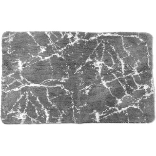 Badematte Marble Leonique, Höhe 15 mm, rutschhemmend beschichtet, fußbodenheizungsgeeignet, schnell trocknend, strapazierfähig, Polyester, rechteckig, Badteppich, Marmor-Design, auch als 3-teiliges Badematten Set grau rechteckig - 80 cm x 150 cm x 15 mm