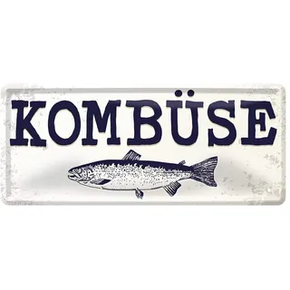 helges-shop Blechschild Kombüse - Metallschild Maritime Boot Yacht Deko - Retro Anker Fisch Deko Wand Schild - Geschenk Einzug - Maritim Dekoration Küche Fisch Restaurant Imbiss Laden - 28x12cm