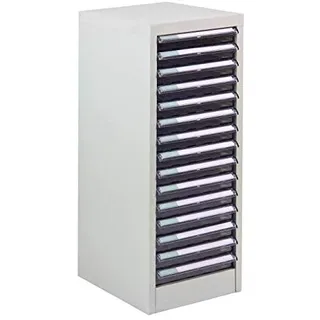 Stahlblech Schubladencontainer mit 15 PVC-Schubladen, Ma?e: 28x35x74,5 cm, f?r DIN A4, lichtgrau RAL7035