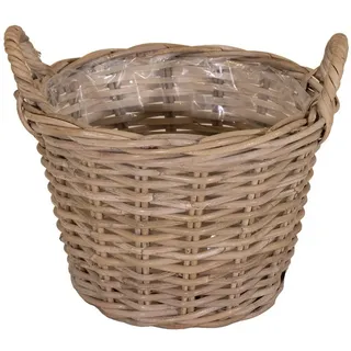 Spetebo Weide Pflanzkorb Natur mit Folie - 40 cm - Holz Blumenkorb mit Henkel - Garten Deko Rattan Landhaus Blumentopf foliert