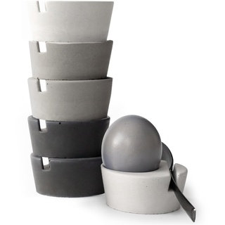 BETOLZ® Design Eierbecher 6er Set aus Beton/Eierbecher stapelbar/Egg Cups/Eierbecher Design - minimalistisch & modern, für Jede Eiergröße - inkl. Löffelhalter