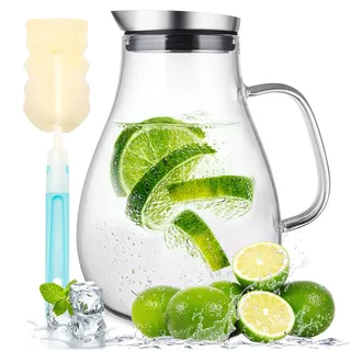 SUSTEAS 2.0 Liter Glaskaraffe mit Deckel, Wasserkaraffe mit Auslauf