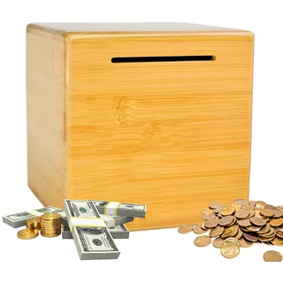 15 * 15 * 15cm Spardose Nicht zum Öffnen, Spardose aus Holz Erwachsene, Sparbox Groß Sicheres Sparen, Sparen Sparbüchse ohne öffner, Robust Geldbox zum Urlaubskasse Reisekasse Trinkgeldkasse