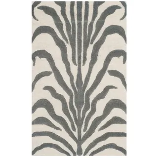 SAFAVIEH Zebra Teppich für Wohnzimmer, Esszimmer, Schlafzimmer - Cambridge Collection, Kurzer Flor, Elfenbein und Dunkelgrau, 91 X 152 cm