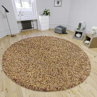 Hanse Home Shaq Hochflor Teppich Rund – Runder Wohnzimmerteppich, Langflor Shaggy Modernes Muster, Flauschig Weich für Wohnzimmer, Schlafzimmer, Jugendzimmer – Creme Ocker Braun, 160cm