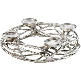Kobolo Deko-Kranz Adventskranz groß - Metall - Silber - für 4 Kerzen - D40 cm