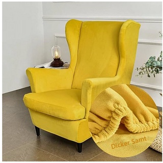 Sesselhusse Samt, Stretch, 2-Teilig Ohrensessel Überzug, Coonoor, Relaxsessel, Elastisch Bezug für Fernsehsessel Liege Sessel gelb