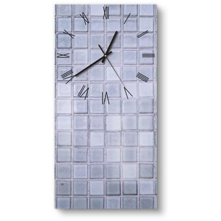 DEQORI Wanduhr 'Quadratische Fliesen' (Glas Glasuhr modern Wand Uhr Design Küchenuhr) blau 30 cm x 60 cm