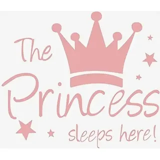 Wandtattoo „die Prinzessin Schläft Hier“ Kleine Krone Rosa Sterne Kinderzimmer Selbstklebendes Pvc 32 X 28 Cm Mädchen
