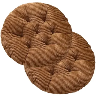 Hiseng 2er-Set Cord Sitzkissen Tatami Stuhlkissen Runde Weiches Baumwolle Dickes Matratzenkissen Bodenkissen Sitzpolster für Esszimmer Küche Terrasse Stuhl (Kaffee,40x40cm)