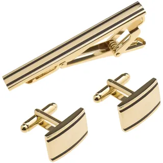 3er Set Herren Krawattenklammer und Manschettenknöpfe Set Business Hemden Krawattenklammer Krawattennadel Krawattennadel Geschenk für Hochzeit Party Business Meeting Gold - 50x6mm,19x13mm