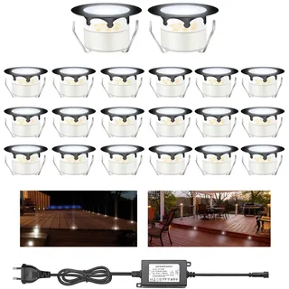 YZGWZLD Bodeneinbaustrahler LED 20 Stück LED-Terrassen Einbaustrahler, IP67 wasserdicht Kaltes Weiß Ø45mm Deckenstrahler Außenleuchten für Küchentreppe Balkon Terrasse Garten Holzbrücke