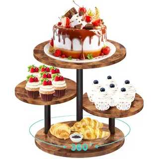 BONJUME 4 Etagen Etagere Holz, Kuchen und Cupcake Ständer mit Gestuftem Tablett 360° Drehbar Etagere für Heimdekorationen Desserts Donuts Kekse Hochzeit Geburtstag Mottoparty Tortenständer Dekoration