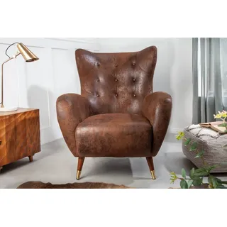 Riess-Ambiente Ohrensessel DON Mikrofaser 70 x 100 x 80 cm Braun/Gold mit Federkern