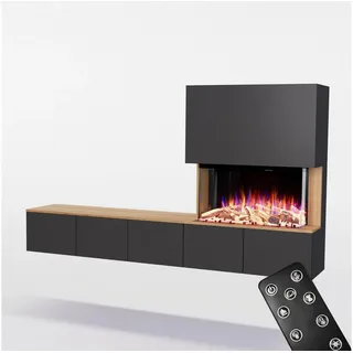 GLOW FIRE Elektrokamin CW5 Rechts E-Motion LED Kamin- Wohnwand mit Kamin, Sideboard mit Kamin, Elektrokamin mit Heizfunktion und Knistereffekt schwarz