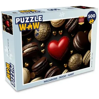MuchoWow Puzzle Makronen - Rot - Herz, 500 Puzzleteile, Foto-Puzzle, Bilderrätsel, Puzzlespiele, Spielzeug 34 cm x 48 cm x 2 cm | Querformat