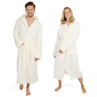 Blumtal Bademantel Bademantel Damen und Herren - kuschelig weicher Fleece Bademantel, mit Kapuze & Fronttasche weiß S