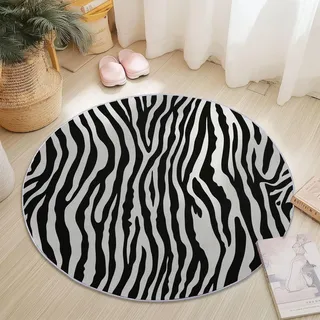Generisch Rund Teppich Kurzflor Camouflage-Zebra-Textur Design, ø 160 cm, Waschbar, rutschfest, Weich für Wohnzimmer Schlafzimmer Zuhause Büro, Schwarz Weiß