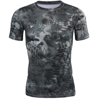 KAISUN Herren Militär-T-Shirt Outdoor Python Camouflage Unterhemd Sommer Slim Fit Rundhals Top Print Shirt, Radfahren Kurzarm Angelanzug (Color : Black Python, Size : XL)