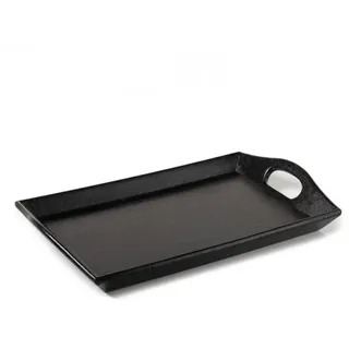 finehomegarden Tablett 2x Dekotablett Holz schwarz Serviertablett Holztablett 26x16cm H3cm, Metall, (2-tlg), rechteckig Kerzentablett Deko Tablett / Paket schwarz