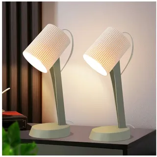 ZMH Tischleuchte Modern Nachttischlampe mit Kabel Wohnzimmer mit Kippschalter, HochwertigeDesign, ohne Leuchtmittel, 2er Set Kleine E14 Nachttischlampe für Esstisch Schlafzimmer grün
