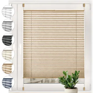 Sonello Plissee Crush Klemmfix ohne Bohren 70cm x 120cm Cappuccino Faltrollo Plisseerollo Jalousie für Tür & Fenster Blickdicht Sichtschutz Sonnenschutz Fertifplissee Rollo
