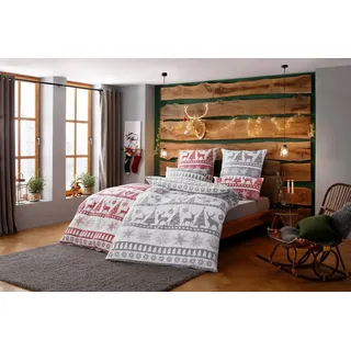 OTTO home Bettwäsche Sindbad in Gr. 135x200 oder 155x220 cm, ideal für Weihnachten, Biber, 2 teilig, Weihnachtsbettwäsche, Winter rot