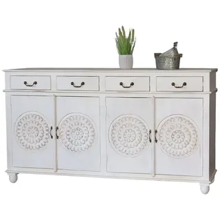 baario Sideboard XXL Sideboard BLATO Shabby Chic, Kommode massiv edles Mangoholz 180cm Schnitzerei weiß